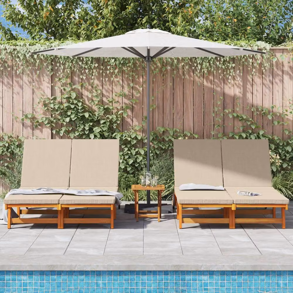 Berkfield Home Double Sun Lounger with Multicolour Weatherproof Cushion and Castors in Solid Acacia Wood – 2