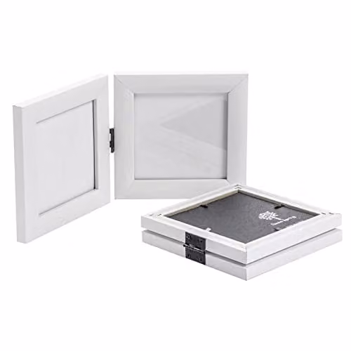 Nicola Spring Pack of 2 Modern Folding Square Photo Frames in White, Fits 10 x 10 cm – 1