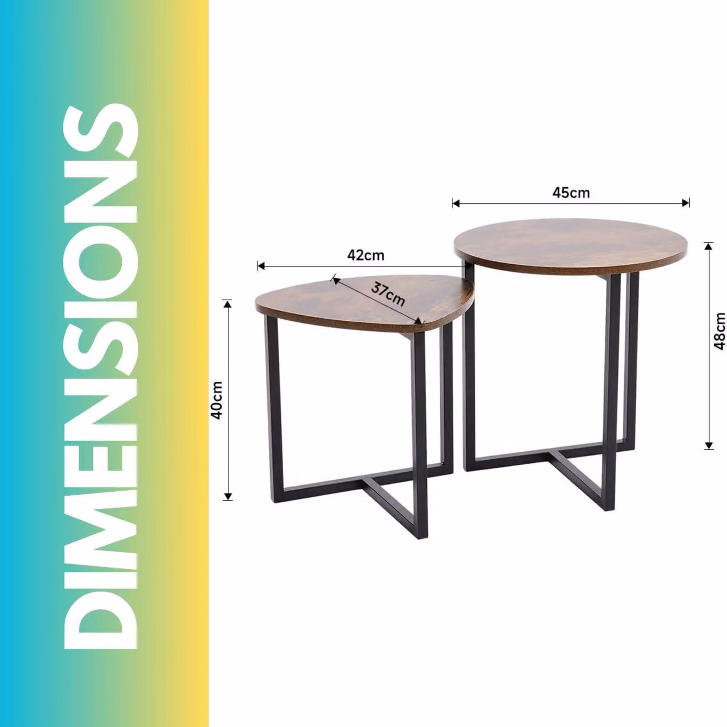 Pirlo Plush 2-Piece Nesting Tables in Industrial Rustic Brown with Round Wood and Metal Tops – 3
