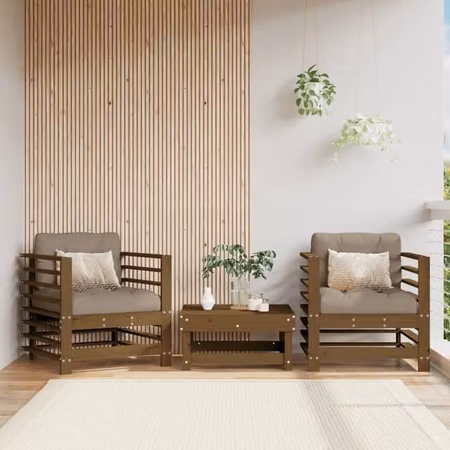 Berkfield Home Set of 2 Rustic Garden Chairs with Cushions in Brown Solid Pine Wood