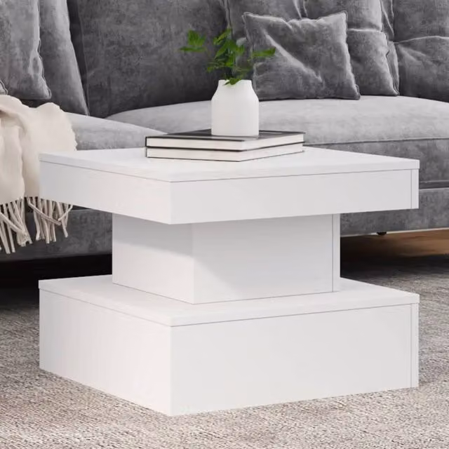 Berkfield Home Modern White Square Coffee Table with LED Lights W/D/H: 50 x 50 x 40 cm