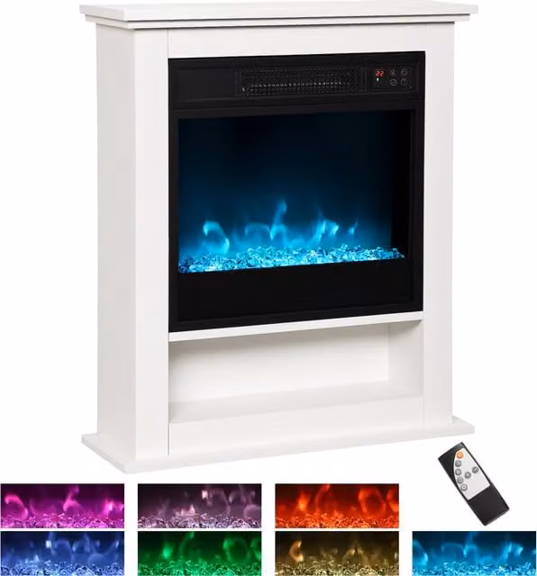 HOMCOM 1800W White Electric Fire with Remote Control and Timer