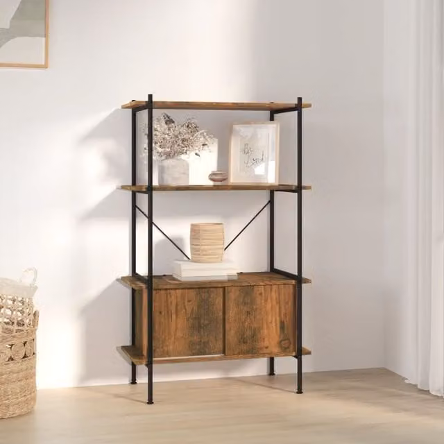 Berkfield Home 4-Tier Shelving Unit with Cabinet in Brown, Steel and MDF, W/D/H: 80 x 40 x 130 cm – 1