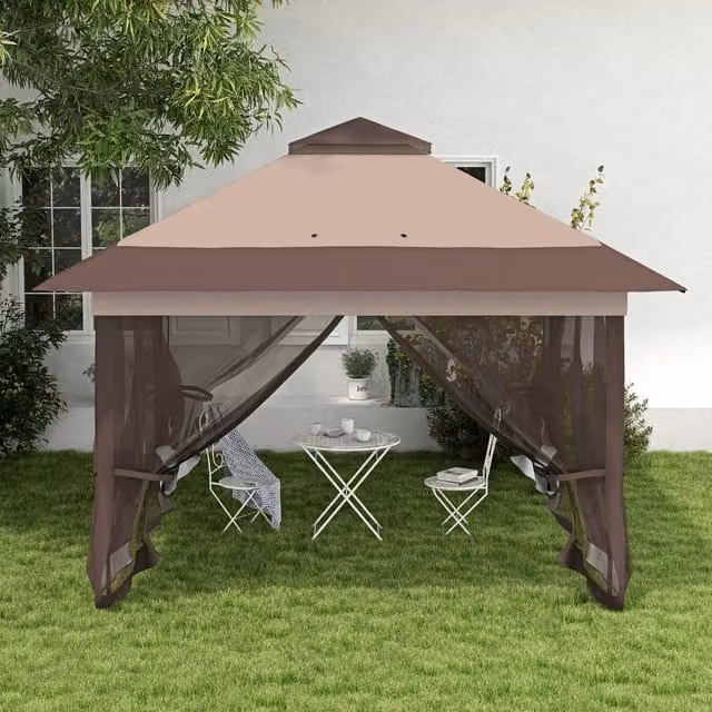 Outsunny Pop-up Tent Gazebo Shelter, Beige/Brown, W: 360 cm, D: 360 cm, H: 360 cm
