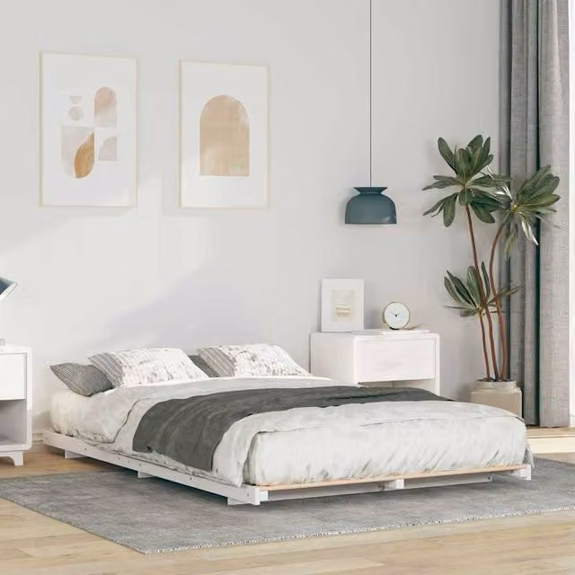 Berkfield Home White Solid Pine Wood Bed Frame W: 135 cm, L: 190 cm – 1