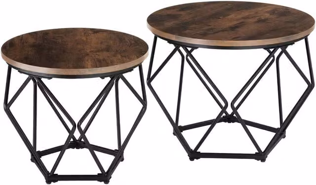 tectake Benham 2-Piece Round Nested Coffee Table Set in Brown and Black