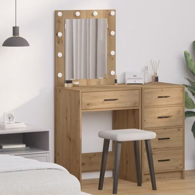 Berkfield Home Modern Hollywood LED Dressing Table in Artisan Oak Brown, W/D/H: 50 x 41 x 135 cm