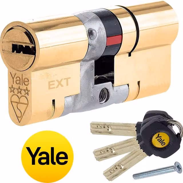 Yale High Security Euro Barrel Lock with 3 Keys, Brass, Gold