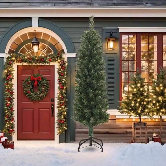 Berkfield Home Slim Artificial Christmas Tree in Green, Height: 210 cm