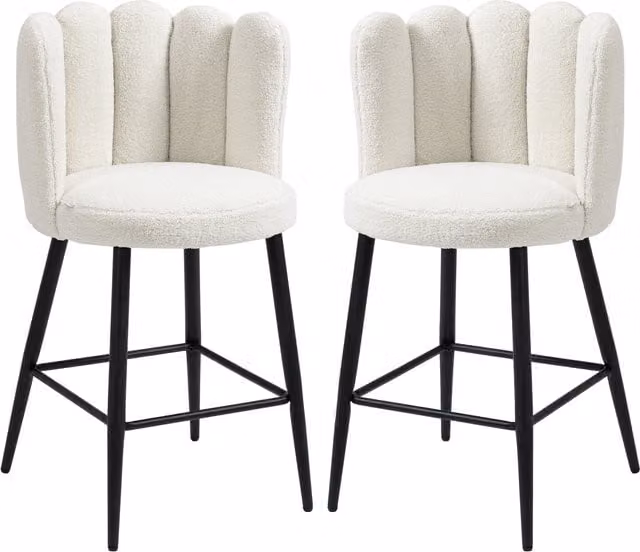 HOMCOM Set of 2 Modern Faux Cashmere Upholstered Bar Stools with Backs and Footrests in Cream Beige – 1