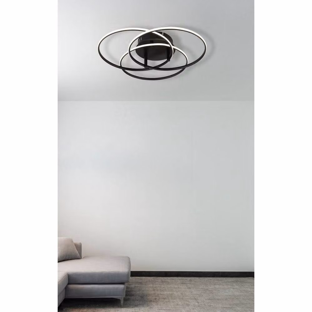 Netlighting Kombos Semi Flush Ceiling Light, Matt Black, Diameter: 45.6 cm, 3x LED 4000K – 4
