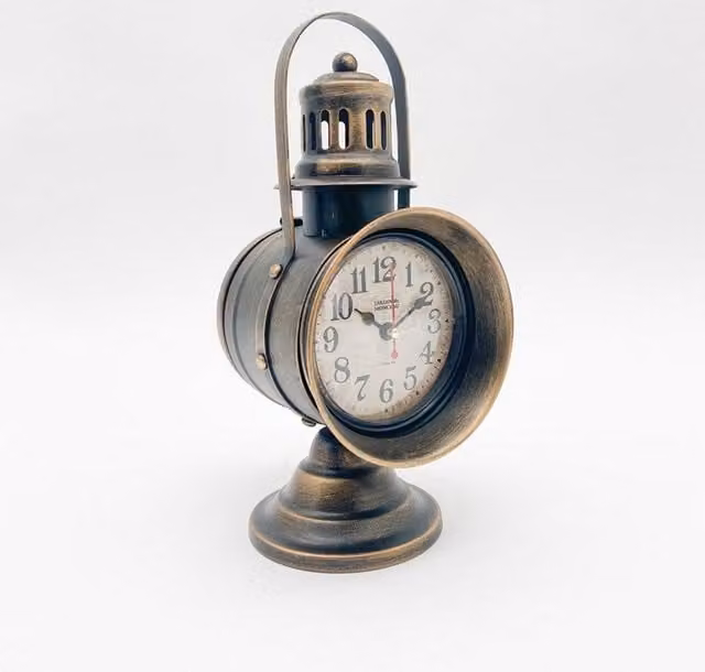 Minster Antique Brown Analog Metal Tabletop Clock, W: 13 cm, D: 18 cm, H: 29 cm
