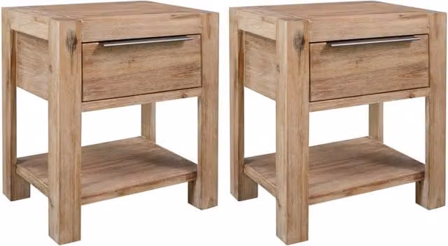 Berkfield Home Set of 2 Nightstands with Drawers in Brown Solid Acacia Wood, W/D/H: 40 x 30 x 48 cm