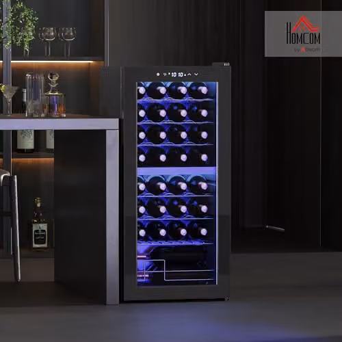 HOMCOM 86L Freestanding Wine Cooler in Black with 32 Bottle Capacity and LED Interior Light – 2