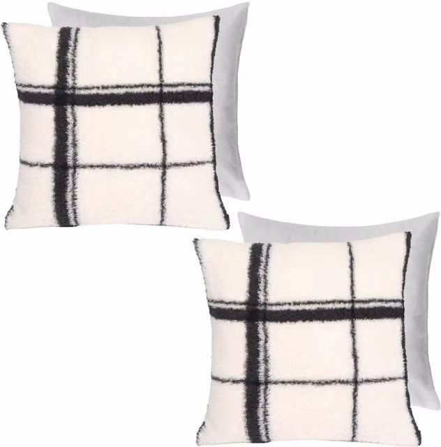 Pack of 2 Oakley White Checked Teddy Fleece Square Cushions