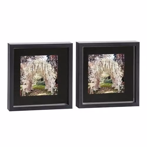 Nicola Spring 2 Piece Square 3D Shadow Box Photo Frame Set in Black with Glass Aperture