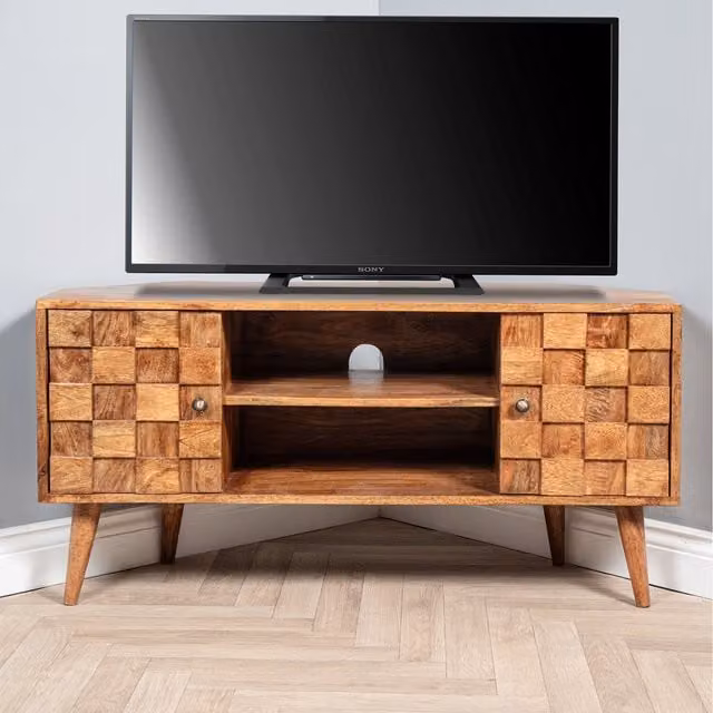 Elm Home and Garden Vintage Mango Wood Corner TV Media Unit in Brown