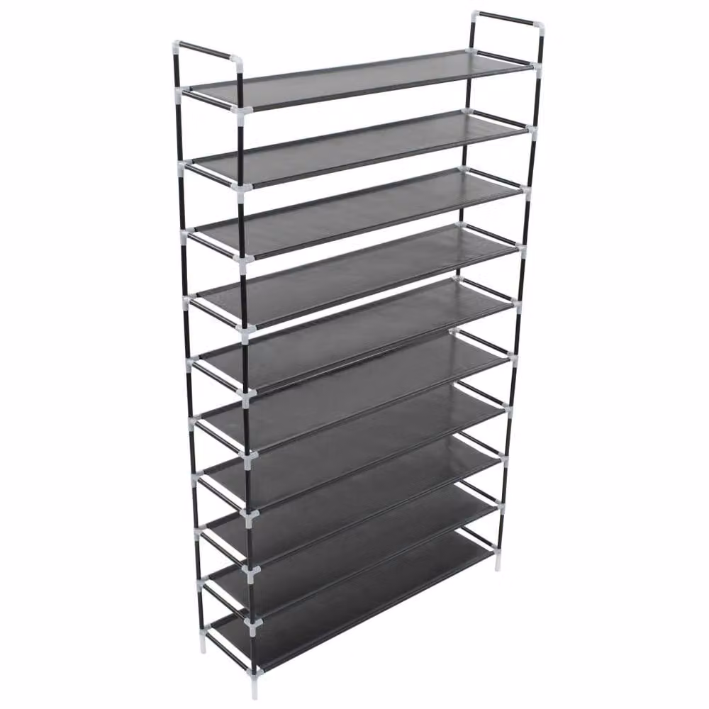 Berkfield Home 10-Shelf Freestanding Metal and Non-woven Fabric Shoe Rack in Black – 3