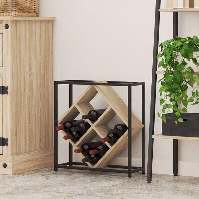 Berkfield Home Sonoma Oak Wine Rack in Brown, W: 51 cm, D: 18.5 cm, H: 52.5 cm