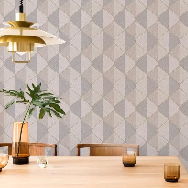 Fresco Ogee Textured Geometric Abstract Wallpaper in Blue and Gold, Width: 52 cm