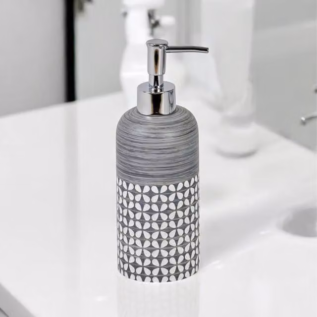 Showerdrape Ravello Geo Floral Ceramic Liquid Soap Dispenser in Grey and White