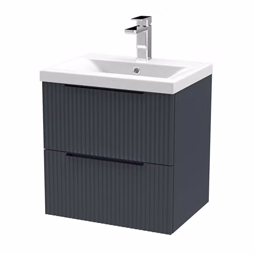 Balterley Wall Hung Bathroom Vanity Unit with Basin and 2 Soft Close Drawers, Fluted Front Design, Dark Grey, W: 51.0 cm, D: 39.0 cm, H: 54.0 cm
