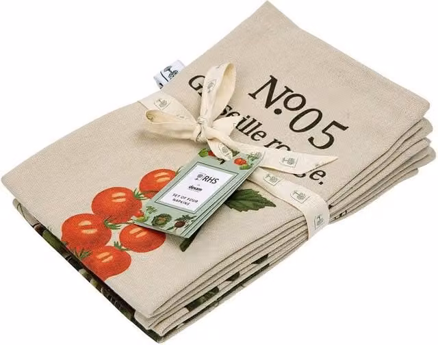 RHS Benary Vegetables Set of 4 Multicolour Cotton Napkins