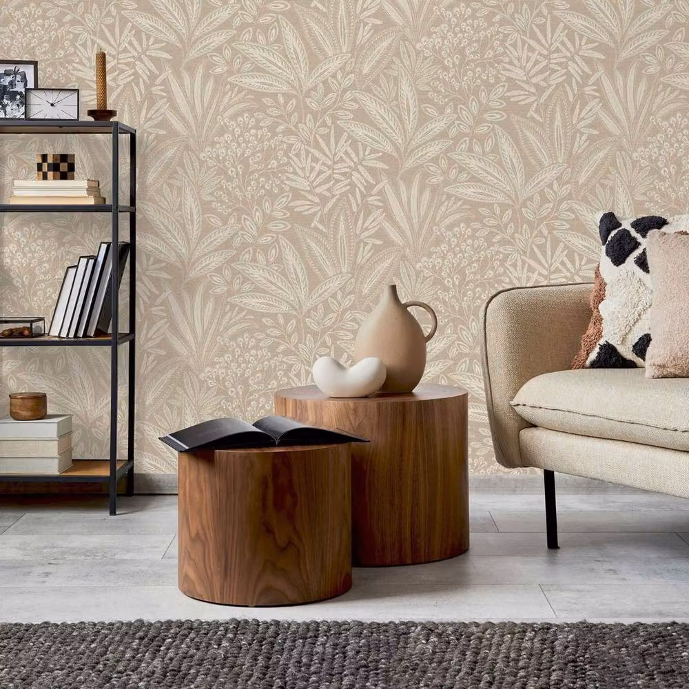 Crown Sahara Leaf Botanical Floral Wallpaper in Beige and Sand – 2