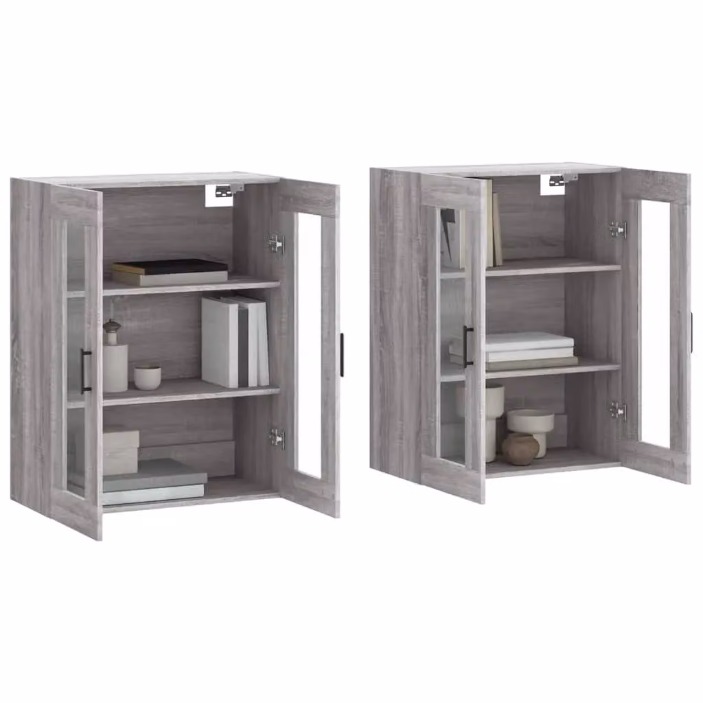 Berkfield Home Wall Mounted Cabinets with Glass Doors, 2 Piece Set in Grey Sonoma Matt Finish – 1