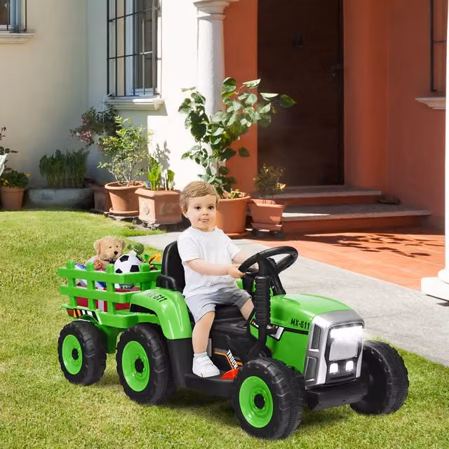 Costway Electric Kids Ride On Tractor with Music and LED Lights in Green