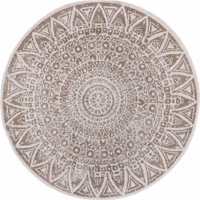 THE RUGS Lilja Vintage Round Indoor Outdoor Reversible Rug in Beige and Sand, Diameter: 100 cm