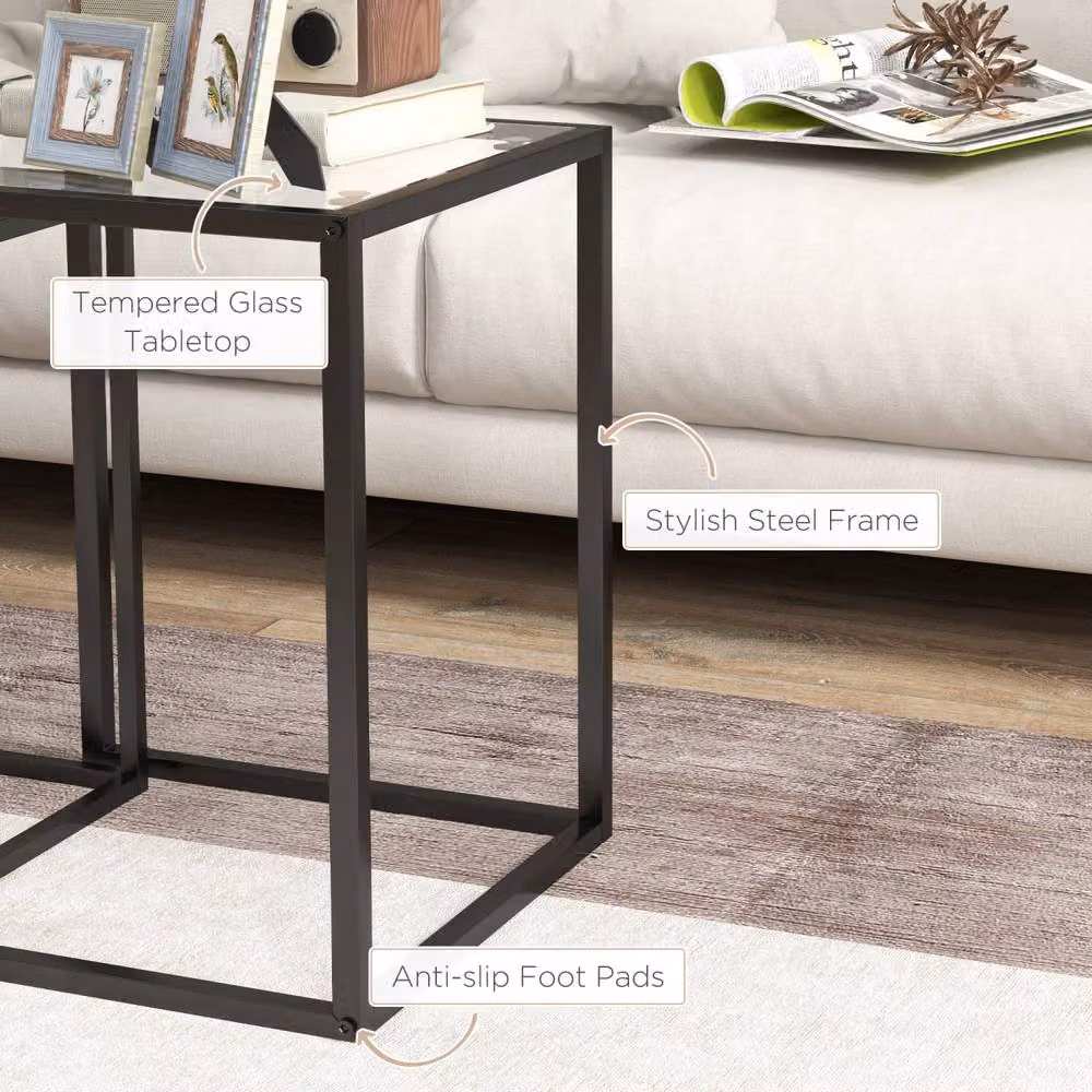 Wyld Haus Riraro Black Set of 2 Nesting Side Tables with Tempered Glass Tops – 3