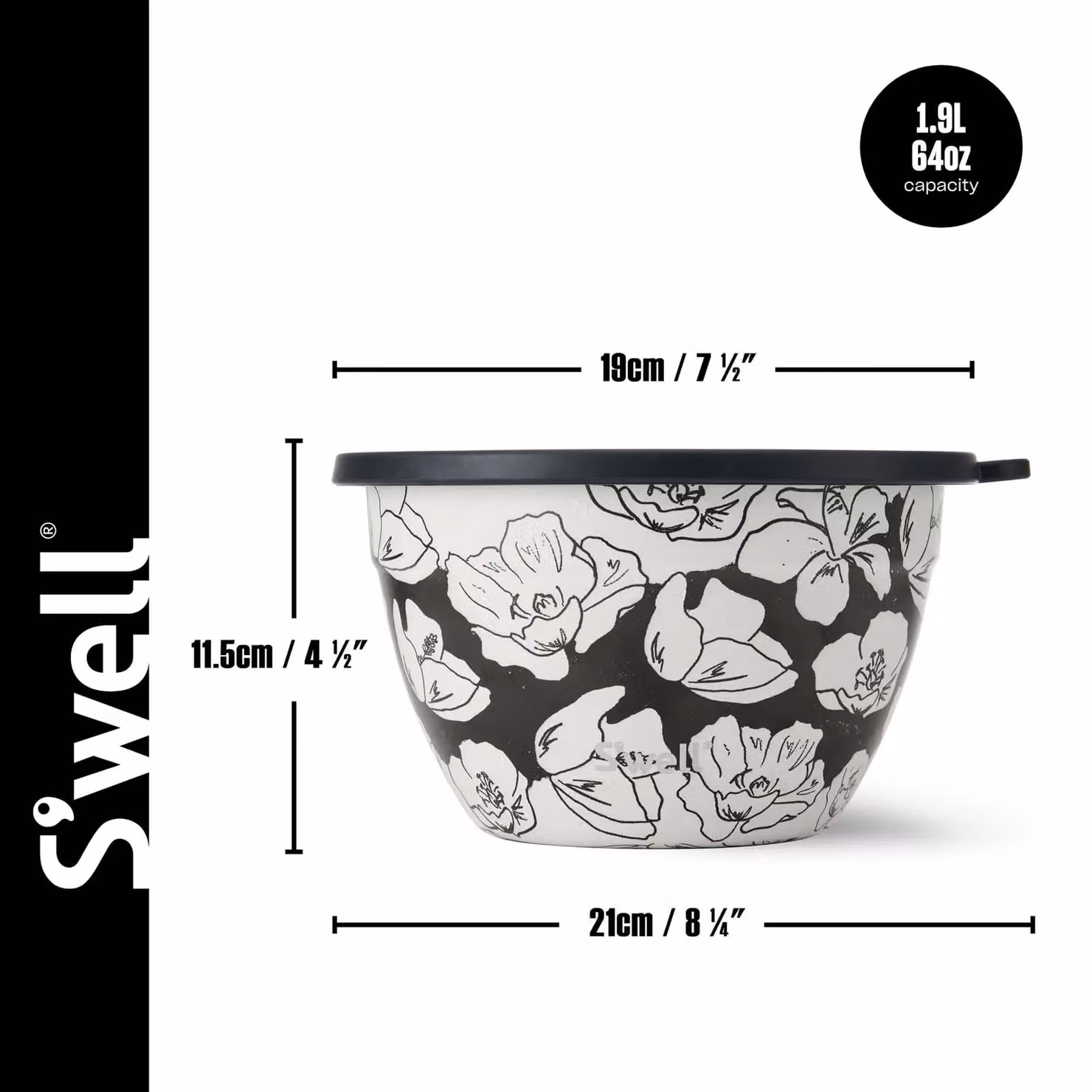 S'well Charcoal Bloom Stainless Steel Salad Bowl Kit, 1.9 l, Black and Transparent – 3