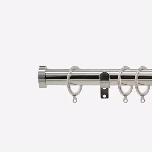 New Edge Blinds Stainless Steel 28mm Stud Fixed Length Metal Curtain Pole in Light Grey, W: 70 cm – 1