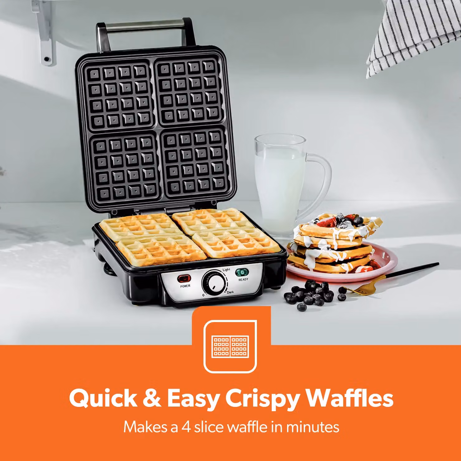 Geepas 4 Slice Non-Stick Waffle Maker in Silver – 3