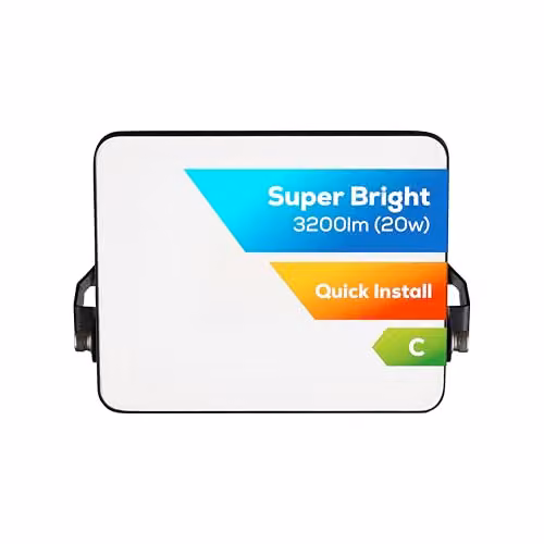 TCP 20W LED Outdoor Security Floodlight, 3200lm, 4000K Cool White, IP65 Waterproof, Black