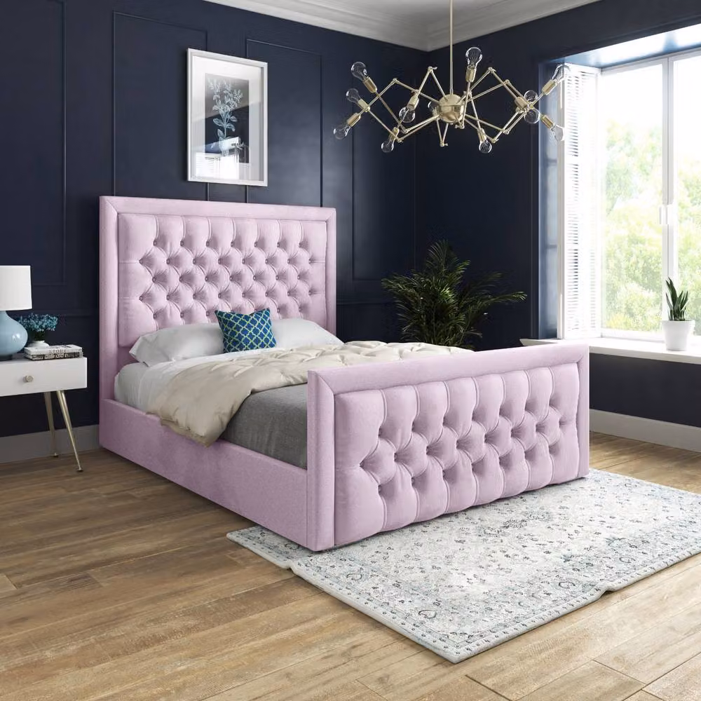 Casani Silchester Upholstered Pink Velvet Designer Bed Frame, W/D/H: 140 x 200 x 137 cm – 2