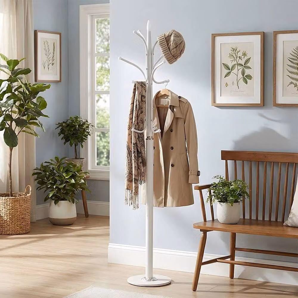 FORGEVIO White Metal Coat Stand with 12 Hooks for Hats, Jackets and Umbrellas, Width: 50 cm – 2