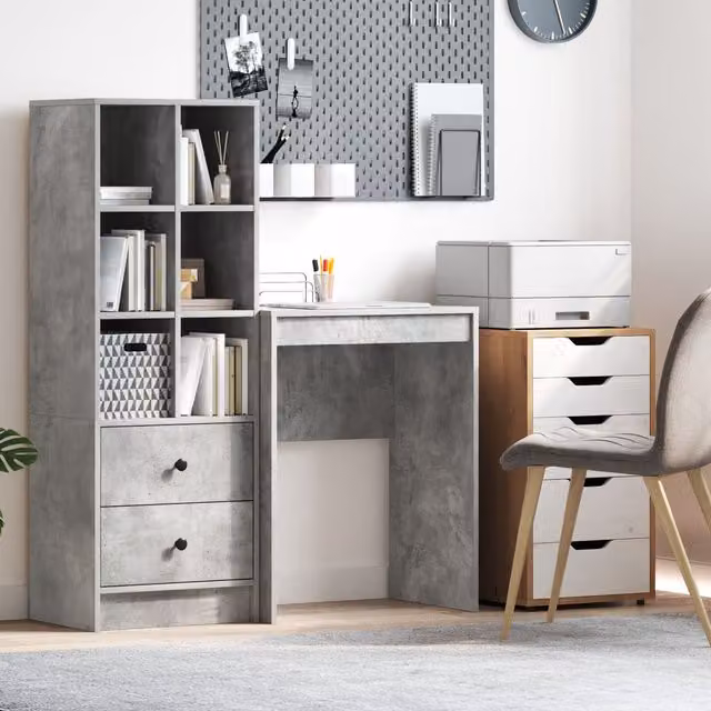 Berkfield Home Writing Desk in Grey Composite Wood, W/D/H: 60 x 40 x 76 cm