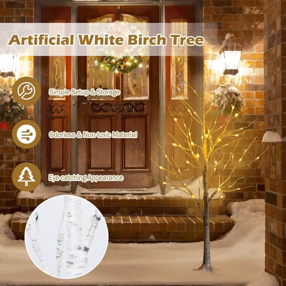 Costway Lighted Artificial White Birch Tree with 48 Warm White LEDs, Height: 121.92 cm – 6
