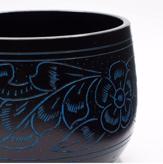 KDMD Magic Mushroom Cauldron Singing Bowl in Blue and Black, Diameter: 15 cm