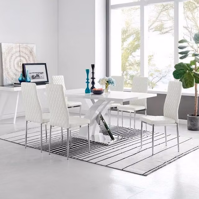 FurnitureboxUK Atlanta Modern Rectangular High Gloss White Dining Table and 6 Milan Chairs Set