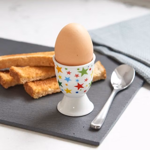 Kitchencraft Set of 6 Geometric Ceramic Egg Cups in White and Multicolour