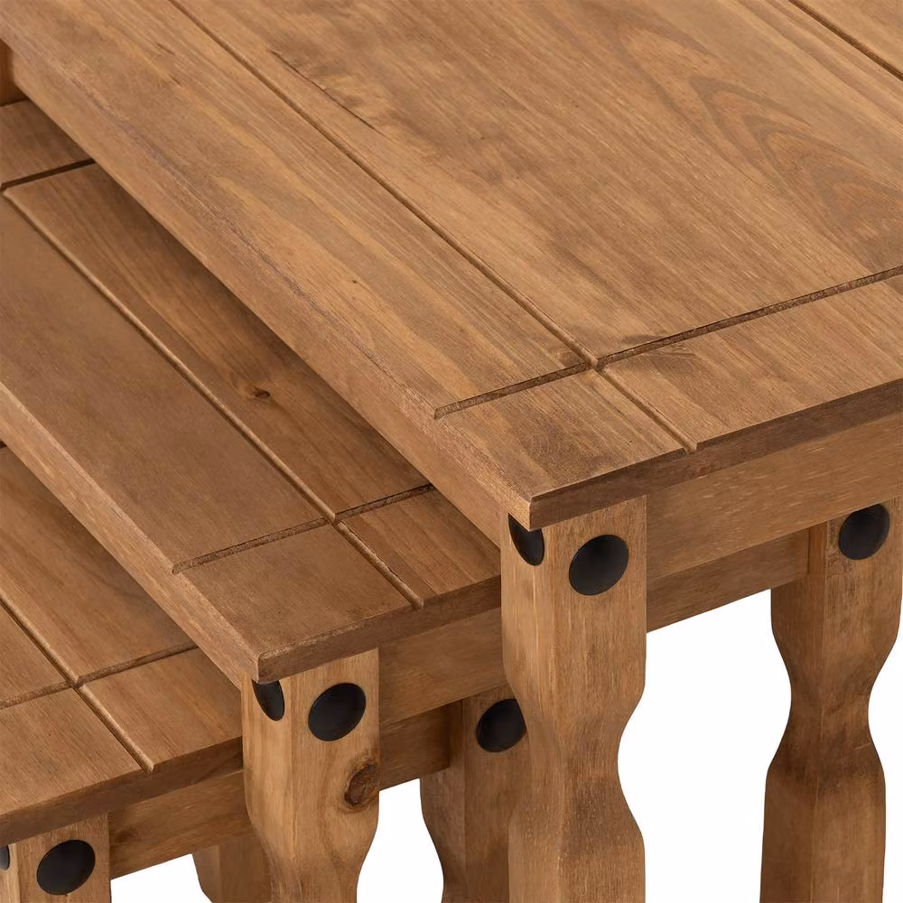 Seconique Corona Essentials Nest of Tables in Brown Waxed Rustic Pine – 7