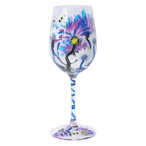 Lesser & Pavey Thistles & Bees Floral Wine Glass, Multicolour, 400ml