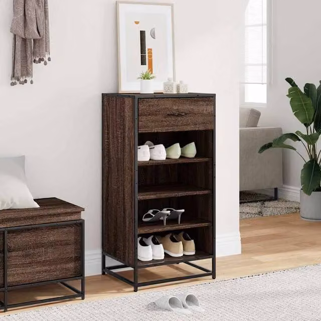 Berkfield Home Shoe Rack in Brown Oak, W: 48 cm, D: 38 cm, H: 97.5 cm