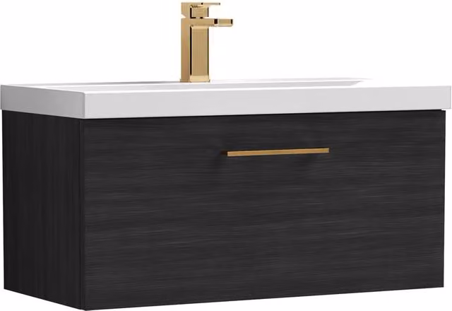 Balterley 800mm Wall Hung 1 Drawer Vanity Unit in Woodgrain Black with Black Bronze Handle
