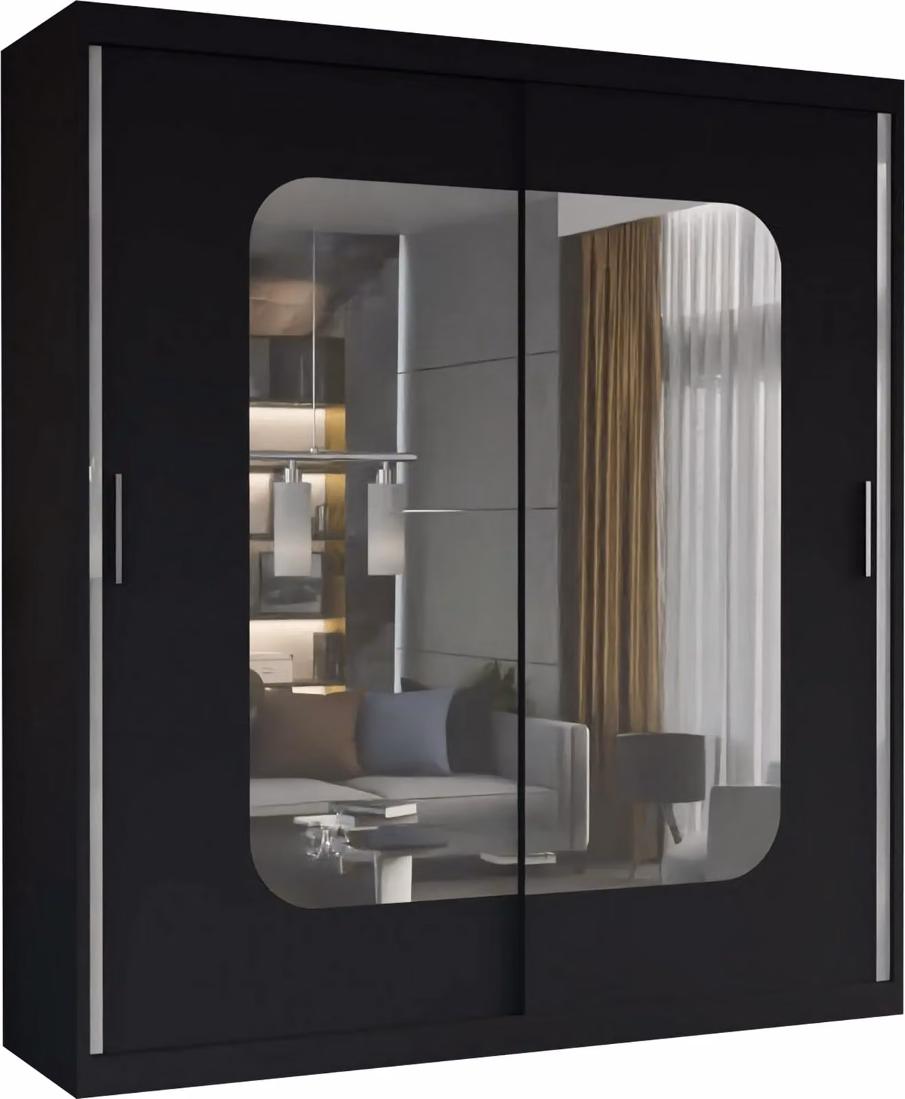 Sliding Wardrobes 4U Double Sliding Wardrobe with LED Light and Mirror in Black, W: 180 cm, D: 62 cm, H: 217 cm – 2