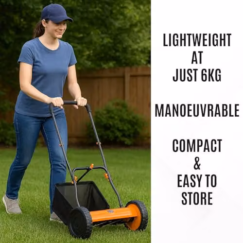 Lazy Tools Orange Manual Push Lawn Mower with 300mm Steel Blades and 18L Collection Bag – 2