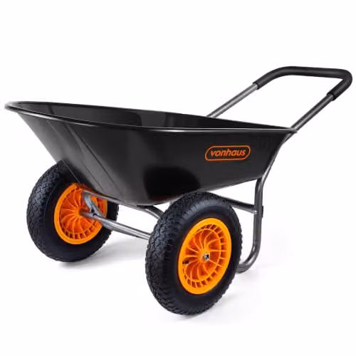 VonHaus 78L Heavy Duty Garden Wheelbarrow with Dual Pneumatic Tyres and Steel Frame, Black – 1